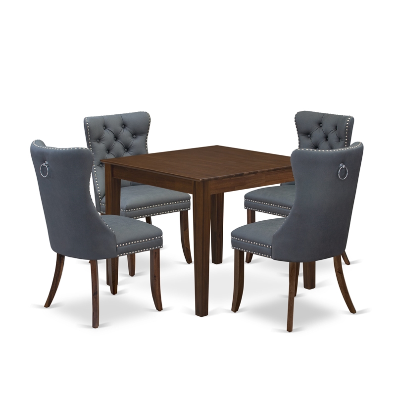 East West Furniture 5-Piece Dining Room Set in Antique Walnut/Platinum Gray