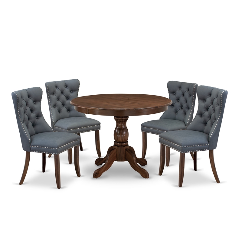 East West Furniture 5-Piece Dining Room Set in Antique Walnut/Platinum Gray