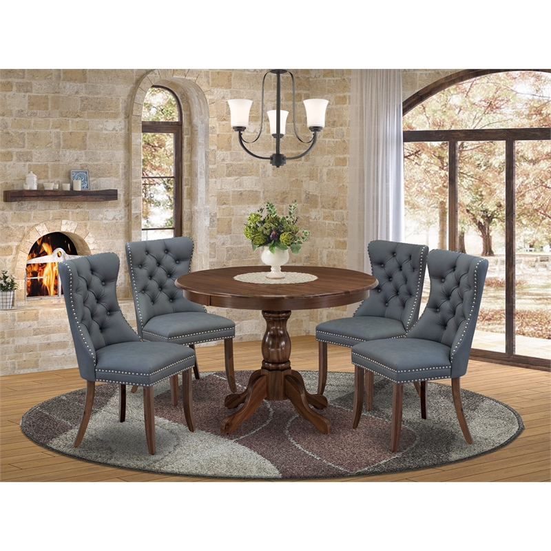 East West Furniture 5-Piece Dining Room Set in Antique Walnut/Platinum Gray
