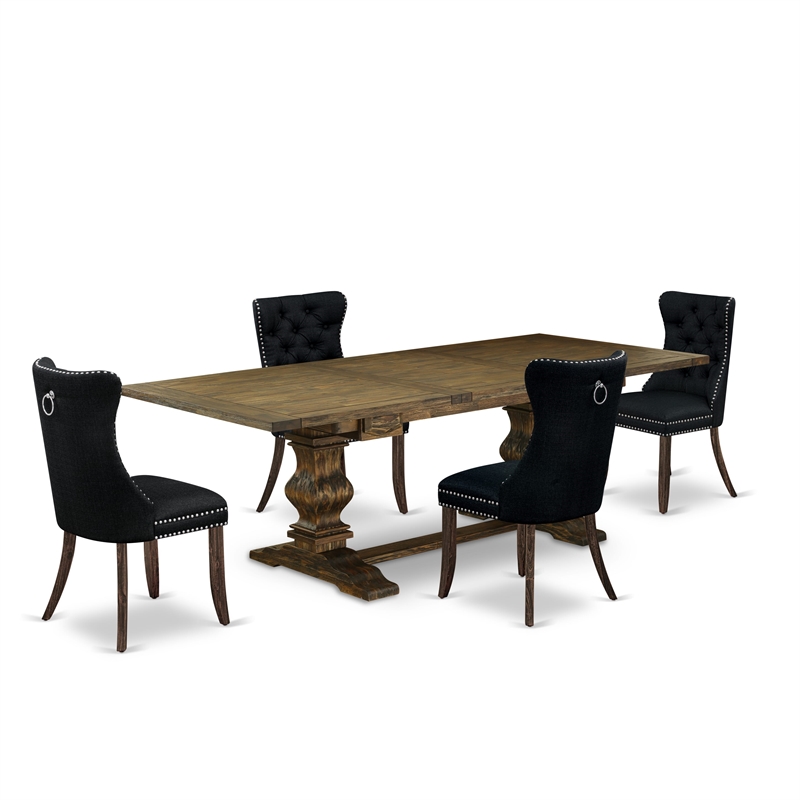 East West Furniture 5-Piece Dining Set in Distressed Jacobean/Black