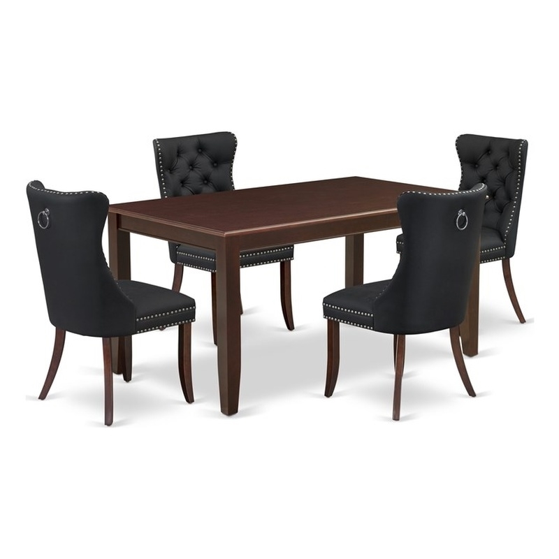 East West Furniture 5-Piece Dining Table Set in Mahogany/Dark Gray