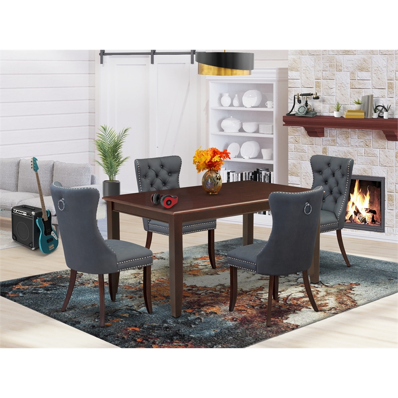 East West Furniture 5-Piece Dining Set in Mahogany/Platinum Gray