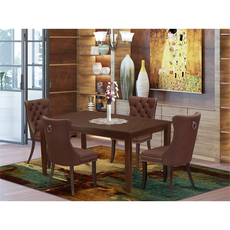 East West Furniture 5-Piece Kitchen Table Set in Mahogany/Burgandy