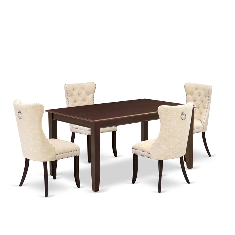 East West Furniture 5-Piece Dinette Set in Mahogany/Light Beige
