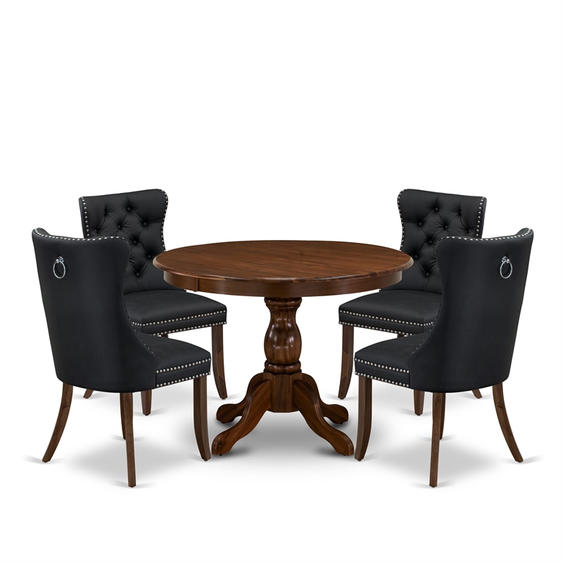 East West Furniture 5-Piece Dining Table Set in Dark Gray/Antique Walnut