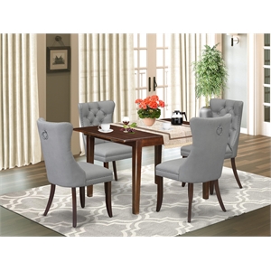 East West Furniture 5-Piece Dining Table Set in Mahogany/Light Gray