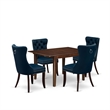 East West Furniture 5-Piece Kitchen Table Set in Mahogany/Navy Blue