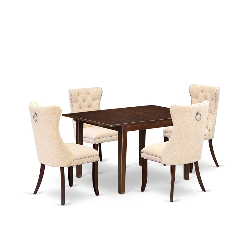 East West Furniture 5-Piece Kitchen Table Set in Mahogany/Light Beige