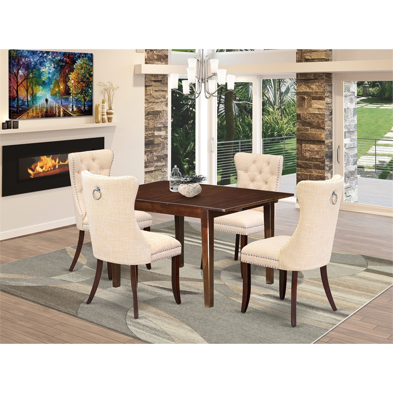 East West Furniture 5-Piece Kitchen Table Set in Mahogany/Light Beige