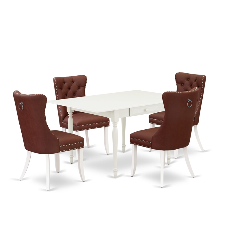 East West Furniture 5-Piece Kitchen Table Set for 4 in Linen White/Burgundy