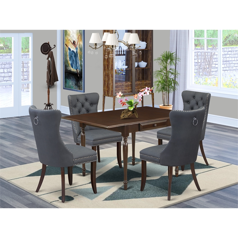 East West Furniture 5-Piece Kitchen Set in Mahogany/Platinum Gray