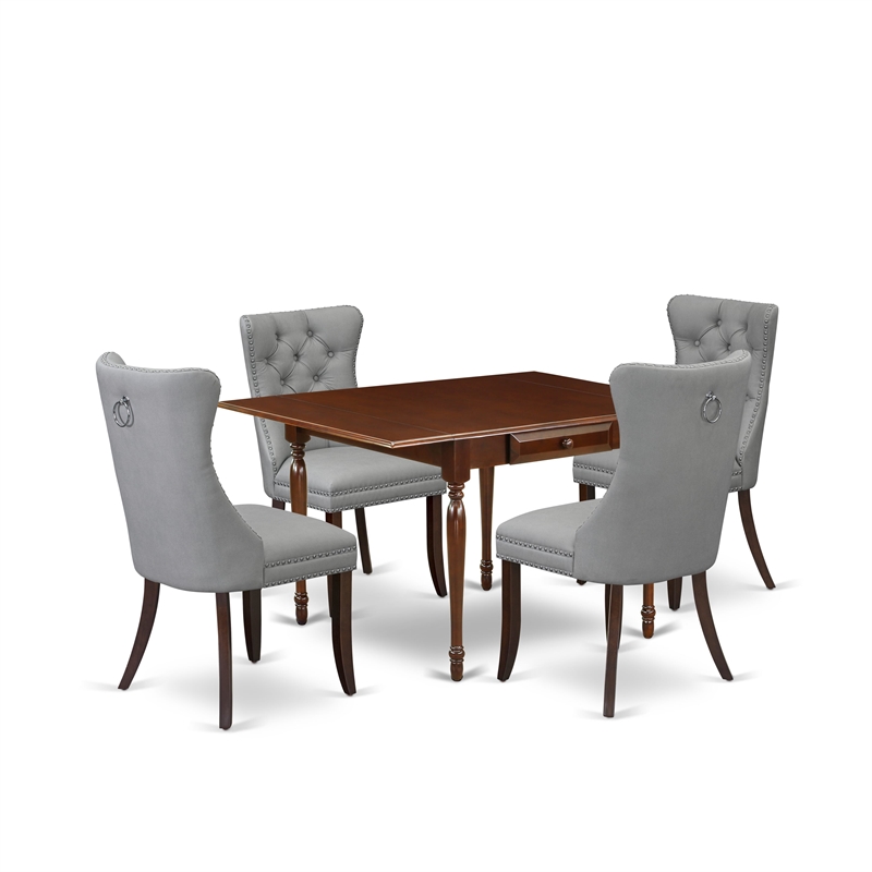 East West Furniture 5-Piece Dinette Set in Mahogany/Light Gray
