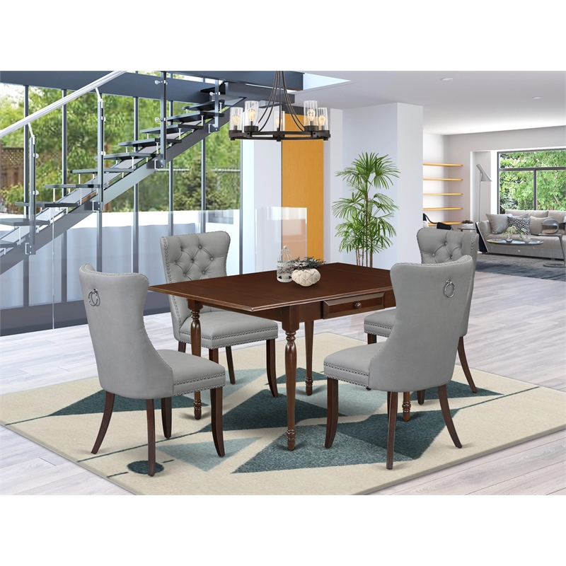 East West Furniture 5-Piece Dinette Set in Mahogany/Light Gray