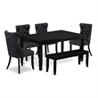 East West Furniture 6-Piece Dining Table Set in Black/Dark Gray