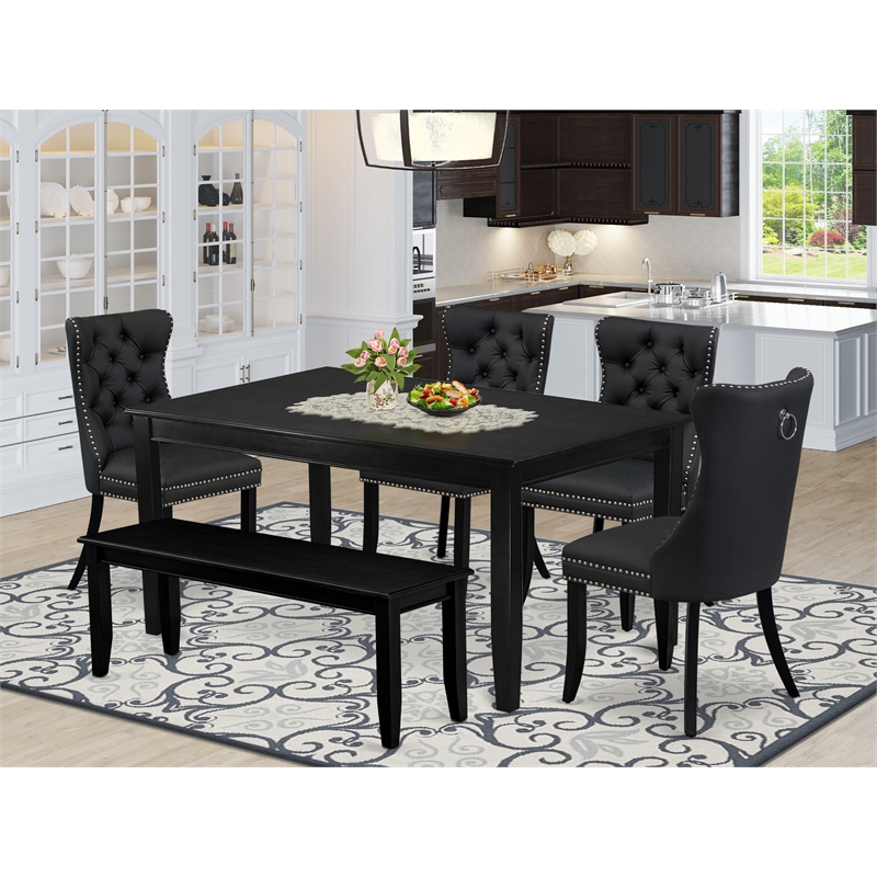 East West Furniture 6-Piece Dining Table Set in Black/Dark Gray
