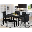 East West Furniture 6-Piece Dining Table Set in Black/Dark Gray