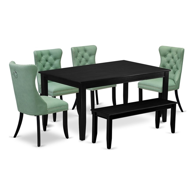 East West Furniture 6-Piece Dining Room Set in Black/Willow Green