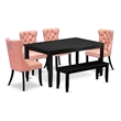 East West Furniture 6-Piece Dining Set in Black/Beige Red