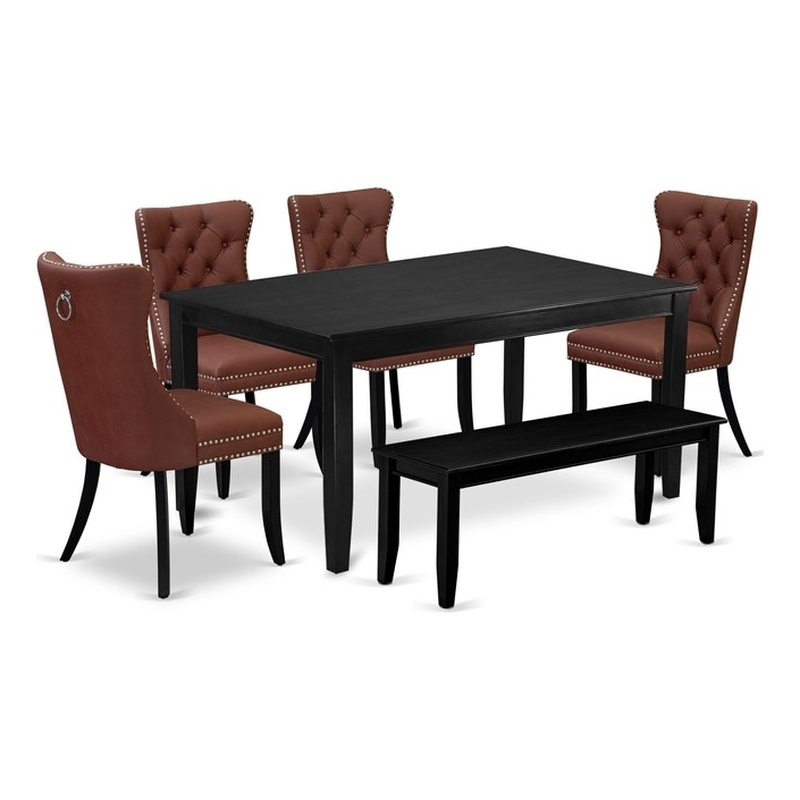 East West Furniture 6-Piece Kitchen Table Set in Black/Burgundy