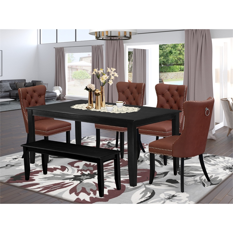 East West Furniture 6-Piece Kitchen Table Set in Black/Burgundy