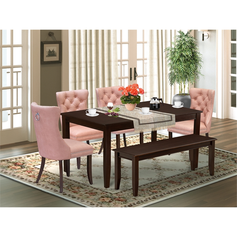 East West Furniture 6-Piece Dining Set in Mahogany/Beige Red