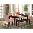 East West Furniture 6-Piece Dining Set in Mahogany/Beige Red
