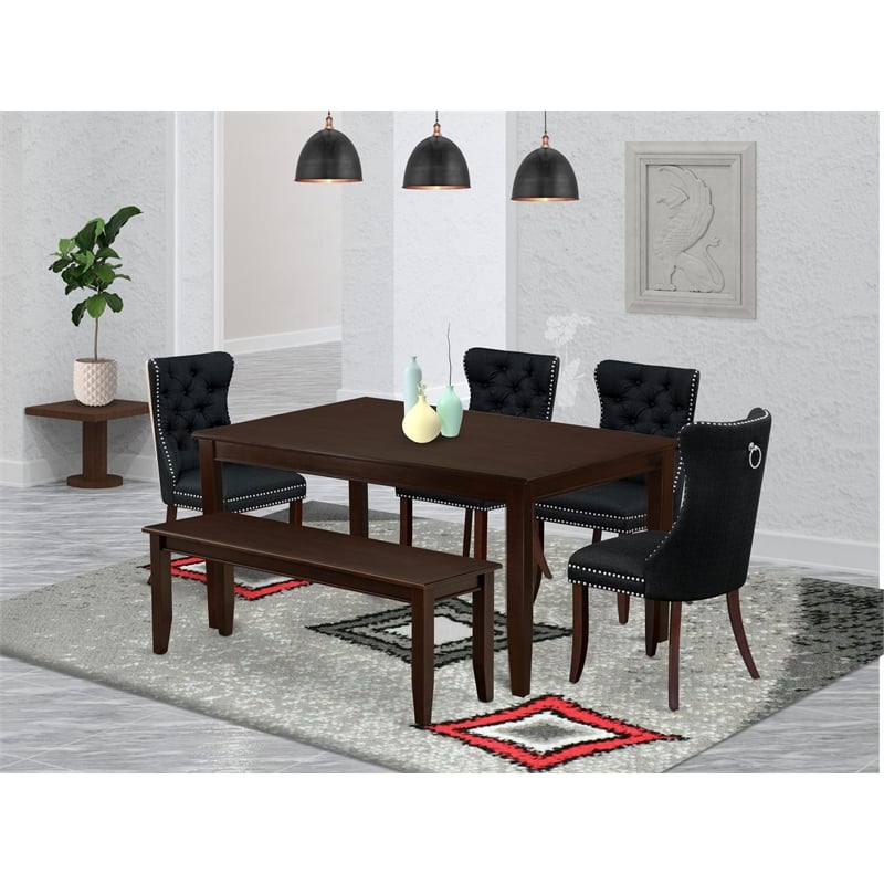 East West Furniture 6-Piece Dining Table Set in Mahogany/Black