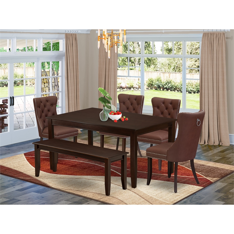 East West Furniture 6-Piece Dining Set in Mahogany/Burgundy