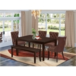 East West Furniture 6-Piece Dining Set in Mahogany/Burgundy