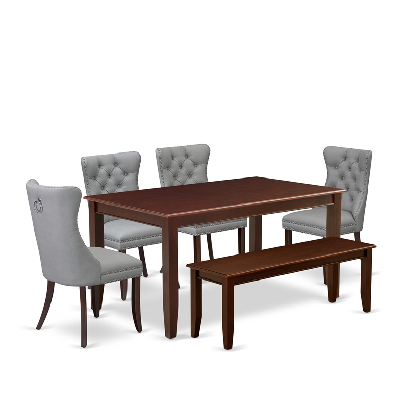 East West Furniture 6-Piece Dining Set in Mahogany/Light Gray