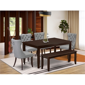 East West Furniture 6-Piece Dining Set in Mahogany/Light Gray