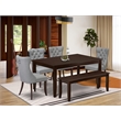 East West Furniture 6-Piece Dining Set in Mahogany/Light Gray