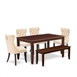 East West Furniture 6-Piece Dinette Set in Mahogany/Light Beige