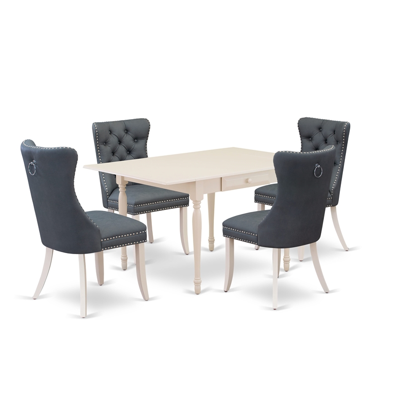 East West Furniture 5-Piece Dining Table Set in Linen White/Platinum Gray