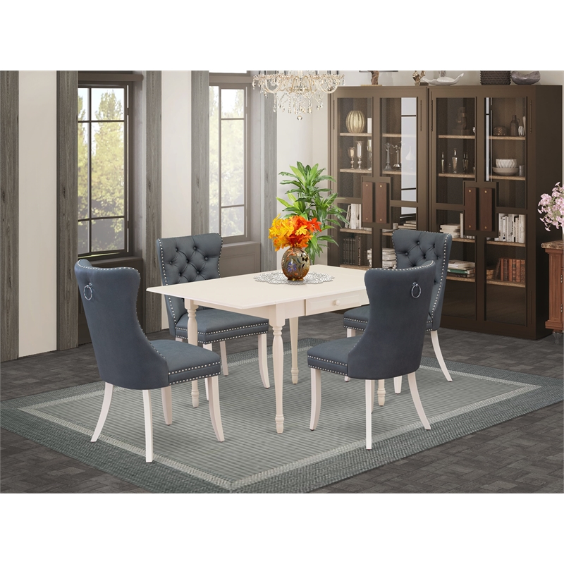 East West Furniture 5-Piece Dining Table Set in Linen White/Platinum Gray