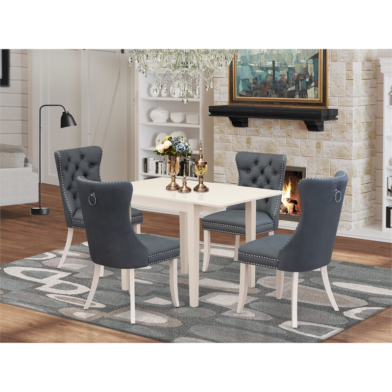 East West Furniture 5-Piece Dining Table Set for 4 in Linen White/Platinum Gray