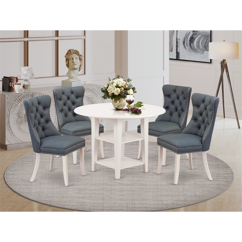East West Furniture 5-Piece Kitchen Room Set in Linen White/Platinum Gray