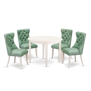 East West Furniture 5-Piece Dining Room Set in Linen White/Willow Green