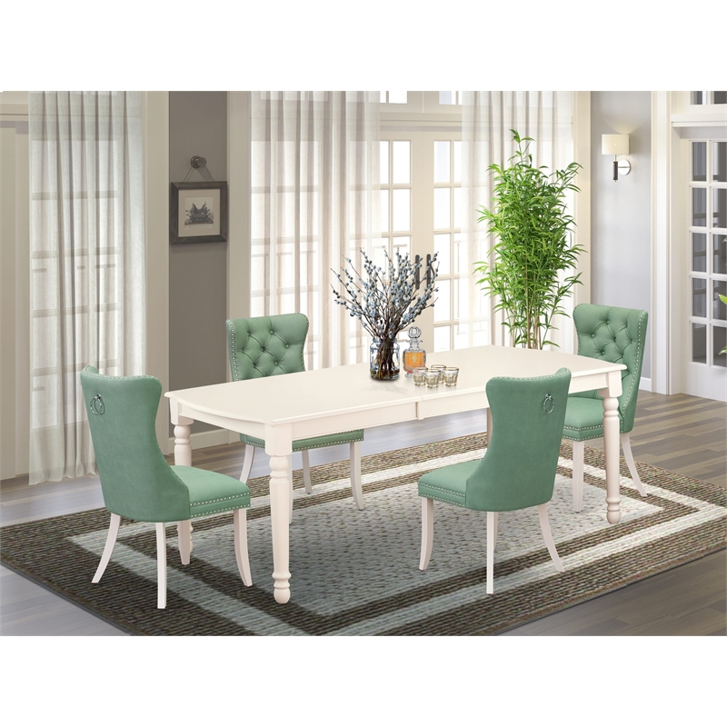 East West Furniture 5-Piece Kitchen Table Set in Linen White/Willow Green