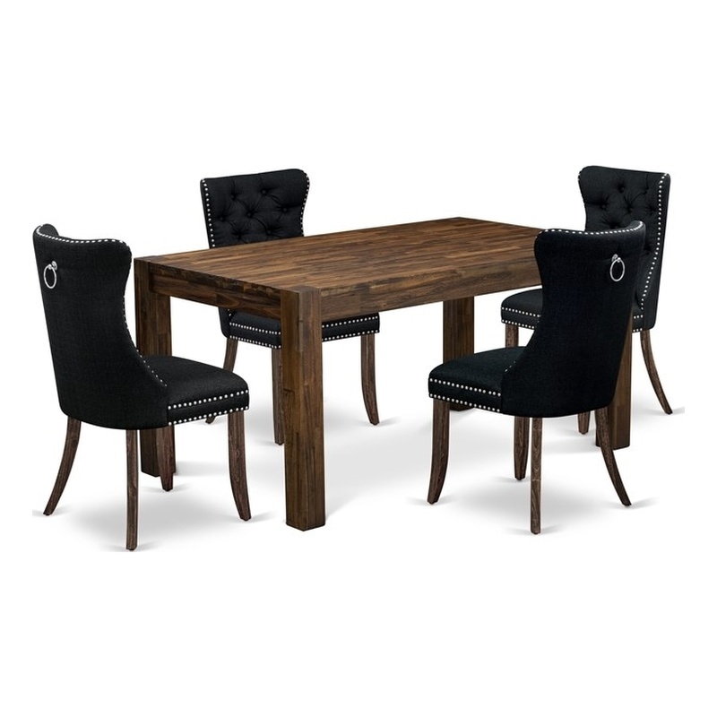 East West Furniture 5-Piece Kitchen Table Set in Distressed Jacobean/Black