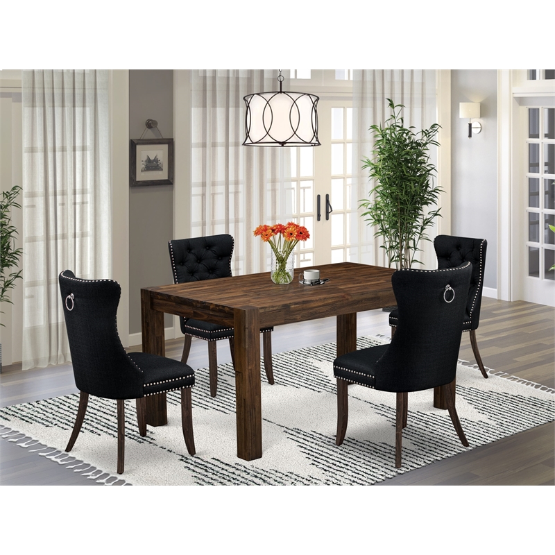 East West Furniture 5-Piece Kitchen Table Set in Distressed Jacobean/Black