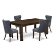 East West Furniture 5-Piece Dining Set in Distressed Jacobean/Platinum Gray