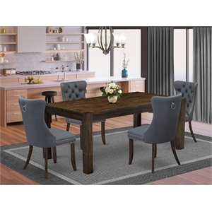 East West Furniture 5-Piece Dining Set in Distressed Jacobean/Platinum Gray