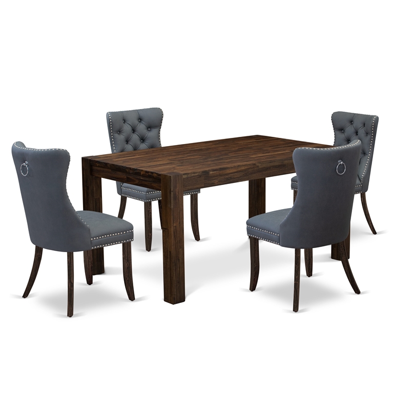 East West Furniture 5-Piece Dining Room Set in Distressed Jacobean/Platinum Gray