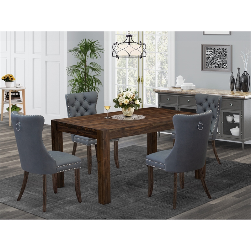 East West Furniture 5-Piece Dining Room Set in Distressed Jacobean/Platinum Gray