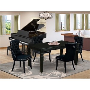 East West Furniture 5-Piece Dining Set in Black/Black