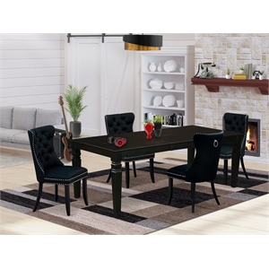 East West Furniture 5-Piece Kitchen Table Set in Black/Black