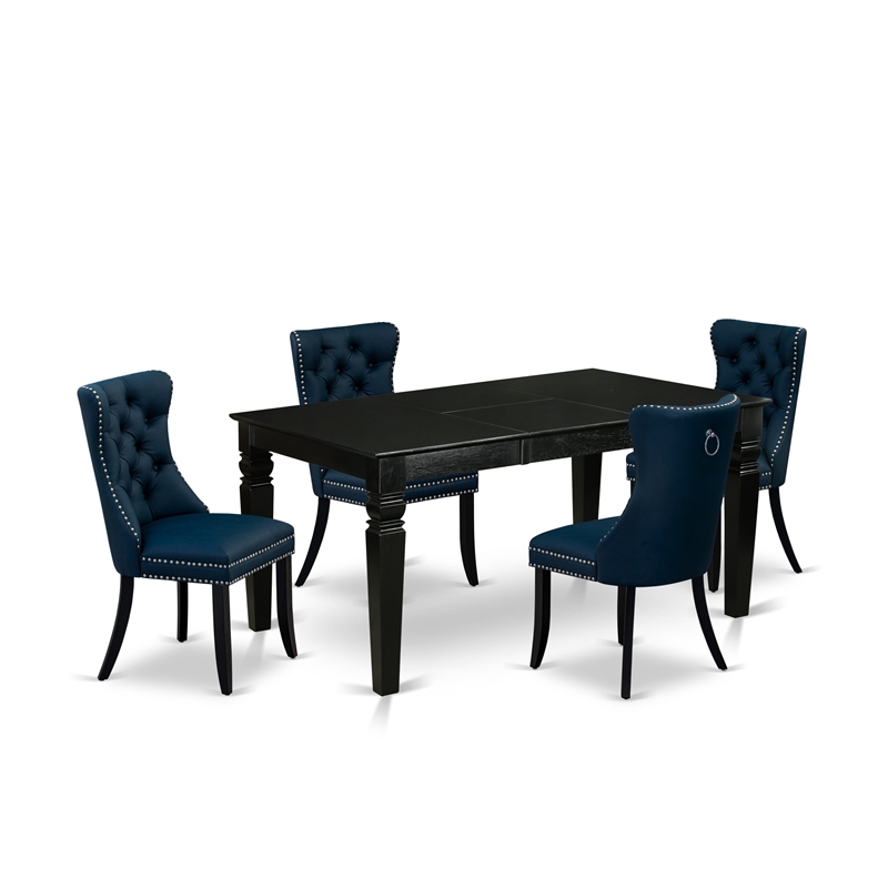 East West Furniture 5-Piece Dining Table Set in Black/Navy Blue