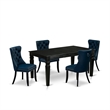 East West Furniture 5-Piece Dining Table Set in Black/Navy Blue