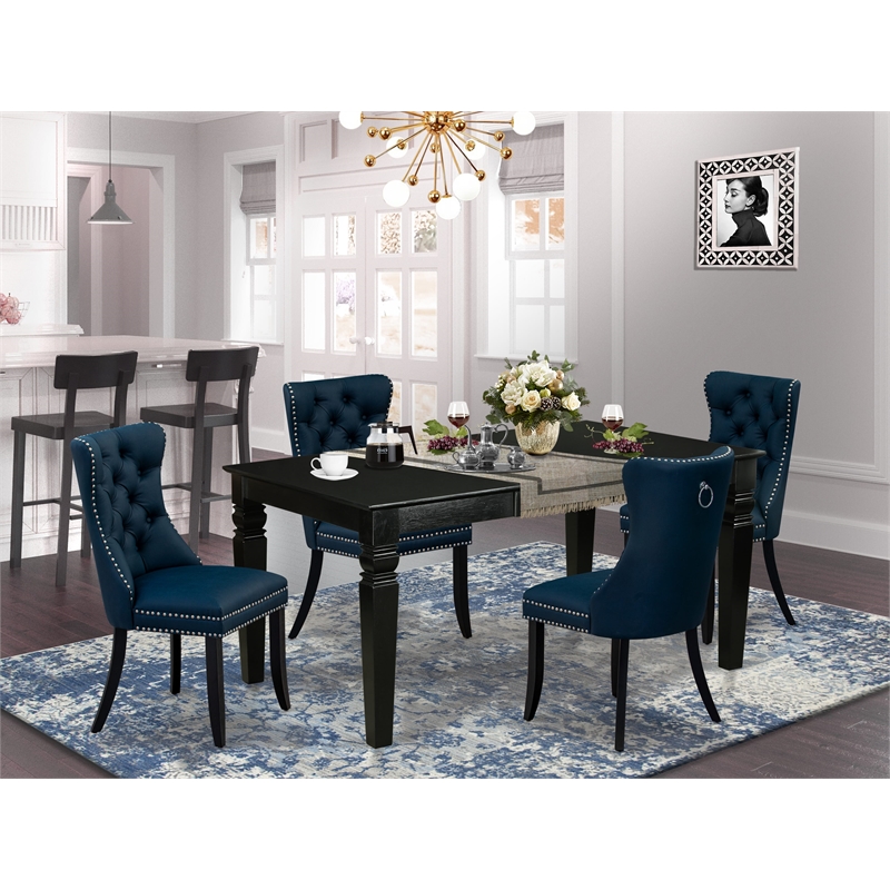 East West Furniture 5-Piece Dining Table Set in Black/Navy Blue